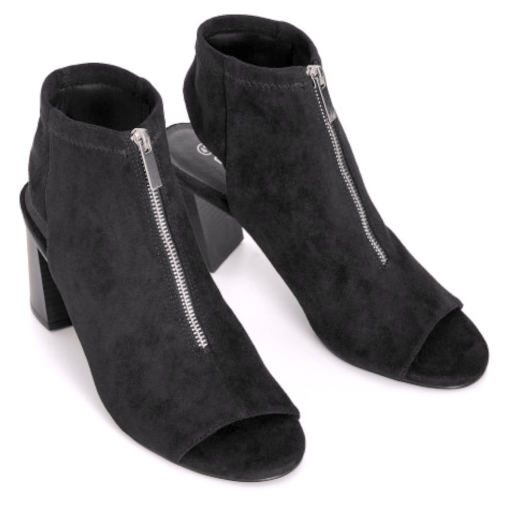 WIDE FIT 8W Faux Suede Zip Zara Open Toe Heel Black Boot (BO20)